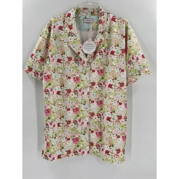 New W Tags Sweet Honey Women's Size XLarge Pink Floral Button Up Short Sleeve - Picture 1 of 8